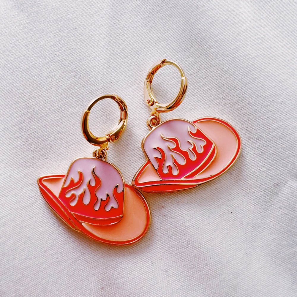 light pink cowboy hat cowboy boot nashville earrings